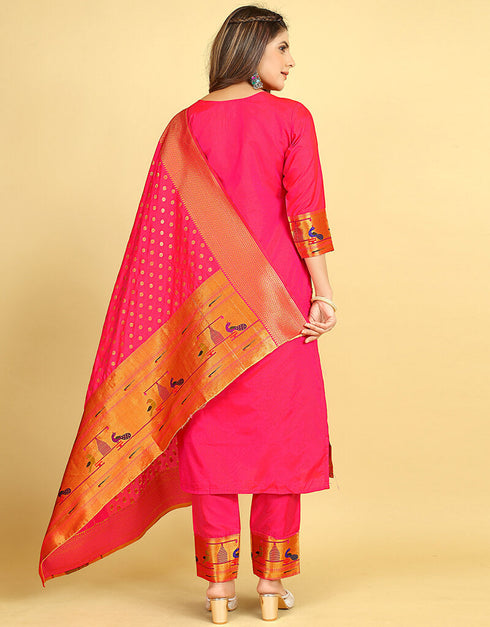 Pink Pure Soft Silk Pant Straight Salwar Kameez