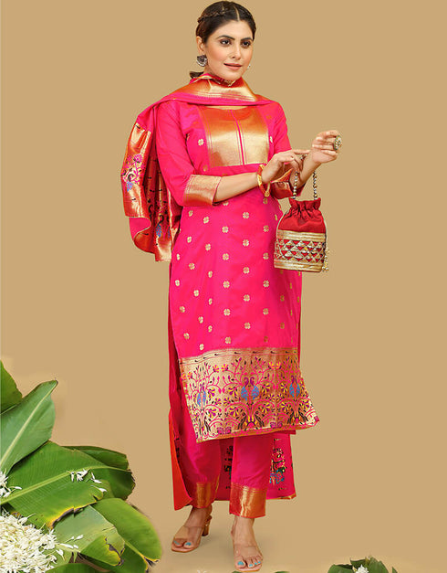 Pink Pure Soft Silk Pant Straight Back View