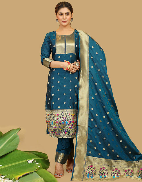 Teal Blue Pure Soft Silk Pant Straight