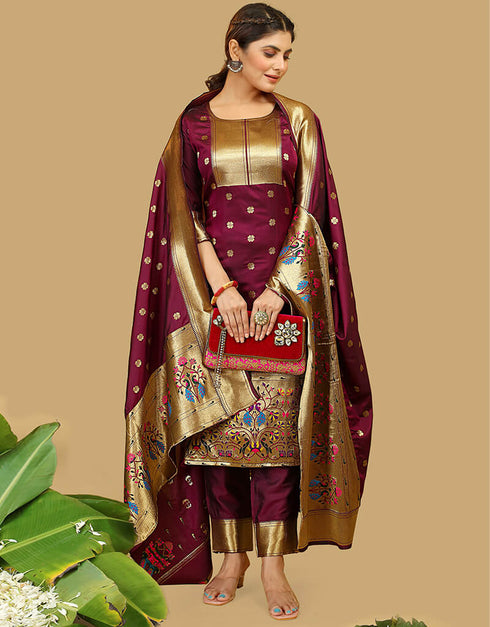 Burgundy Pure Soft Silk Pant Straight Closure View