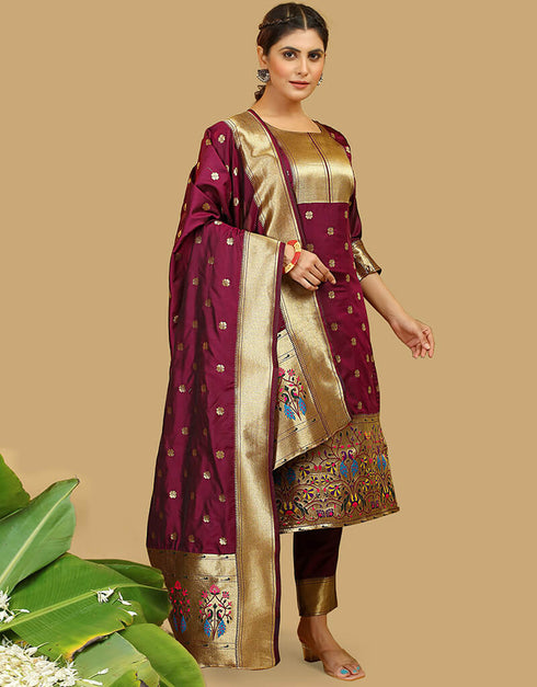 Burgundy Pure Soft Silk Pant Straight Back View