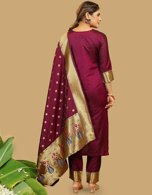 Burgundy Pure Soft Silk Pant Straight Salwar Kameez