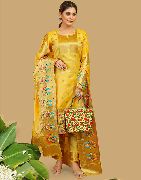 Yellow Pure Soft Silk Pant Straight Closure View