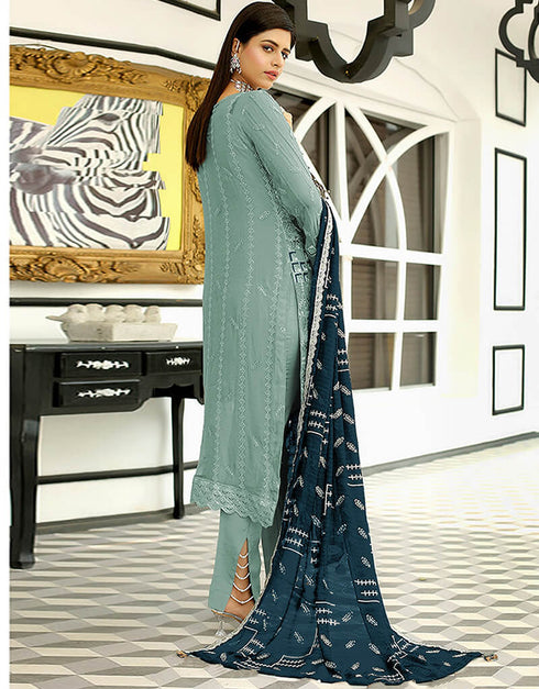 Cool Grey Faux Georgette Pant Suit Closure View