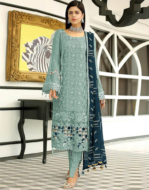 Cool Grey Faux Georgette Pant Suit