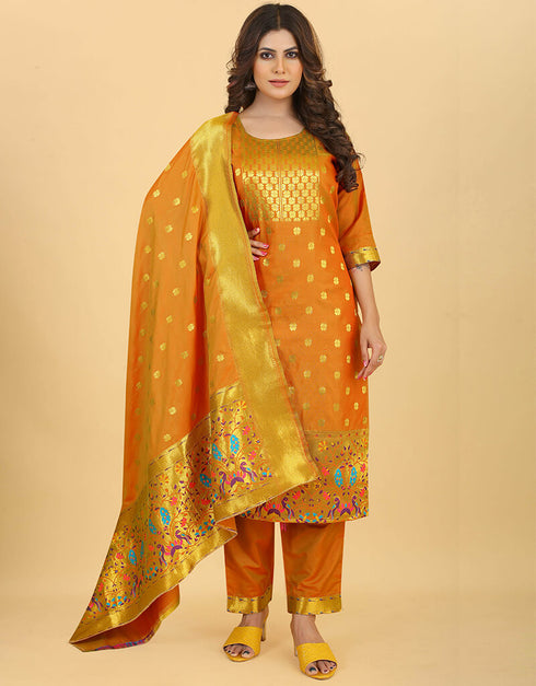 Mustard Pure Soft Silk Pant Straight Closure View