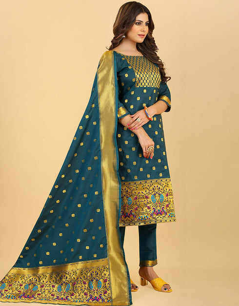 Teal Pure Soft Silk Pant Straight Back View