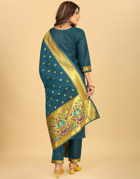 Teal Pure Soft Silk Pant Straight Salwar Kameez