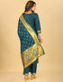 Teal Pure Soft Silk Pant Straight Salwar Kameez