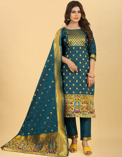 Teal Pure Soft Silk Pant Straight