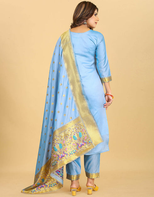 Blue Pure Soft Silk Pant Straight Salwar Kameez