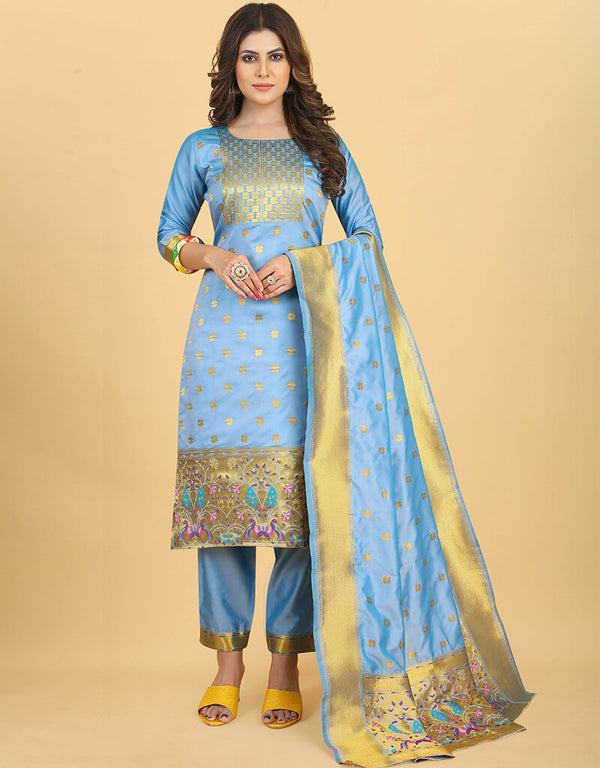 Blue Pure Soft Silk Pant Straight