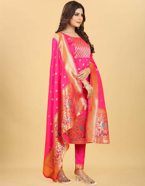 Rani Pink Pure Soft Silk Pant Straight Back View