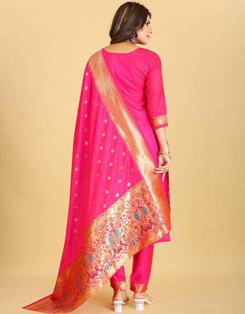 Rani Pink Pure Soft Silk Pant Straight Salwar Kameez