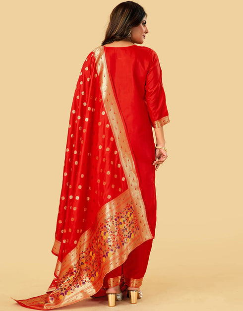 Red Pure Soft Silk Pant Straight Salwar Kameez