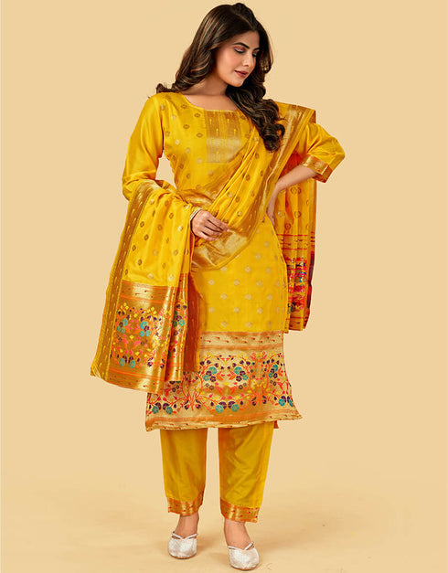 Yellow Pure Soft Silk Pant Straight Closure View
