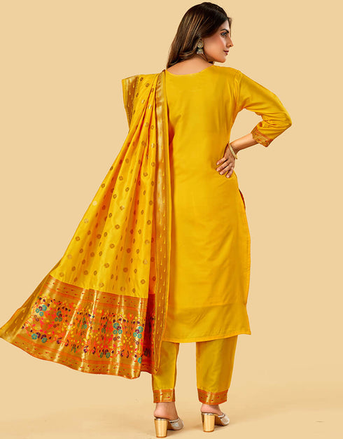 Yellow Pure Soft Silk Pant Straight Salwar Kameez
