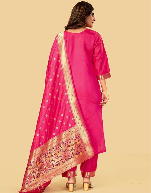 Pink Pure Soft Silk Pant Straight Salwar Kameez