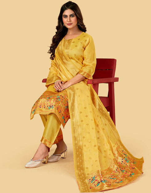 Yellow Pure Soft Silk Pant Straight Closure View