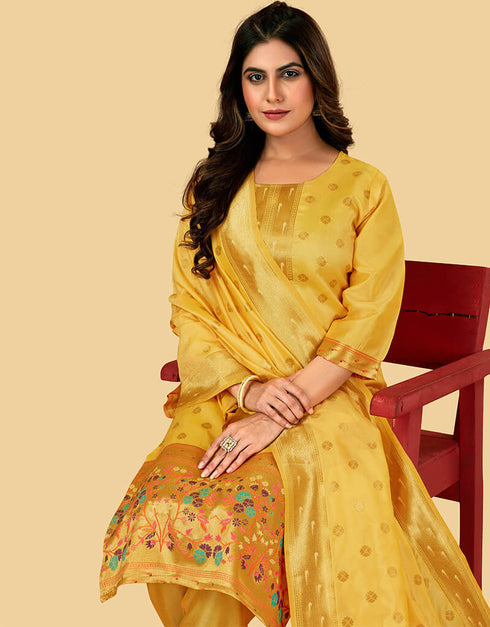 Yellow Pure Soft Silk Pant Straight Back View