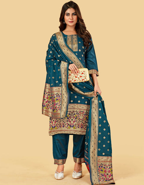 Teal Pure Soft Silk Pant Straight