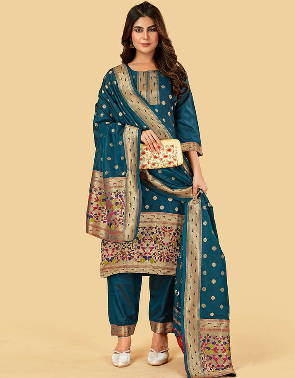 Teal Pure Soft Silk Pant Straight