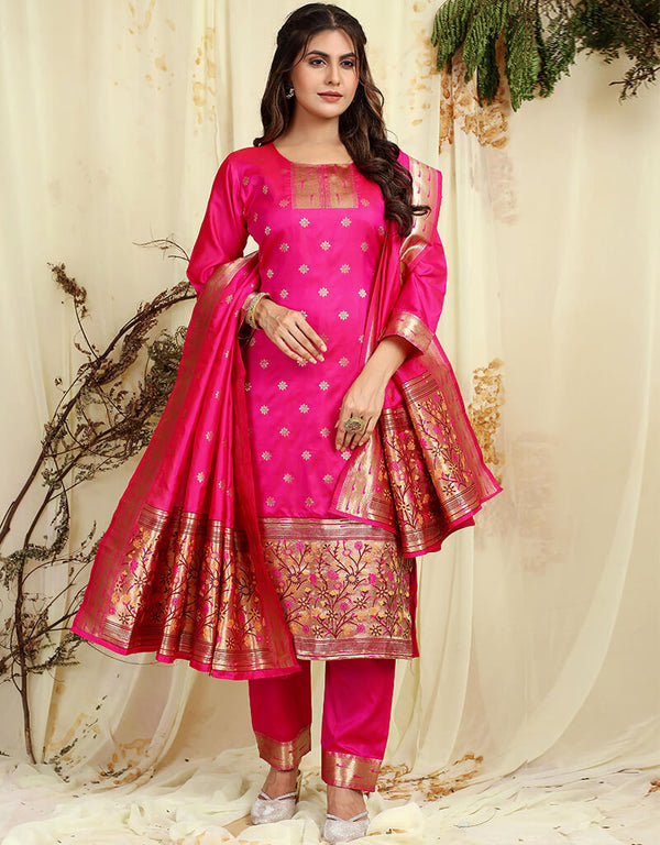 Pink Pure Soft Silk Pant Straight