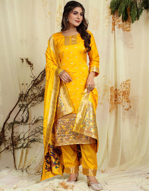 Yellow Pure Soft Silk Pant Straight Back View