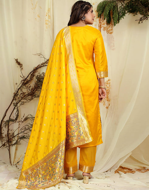 Yellow Pure Soft Silk Pant Straight Salwar Kameez