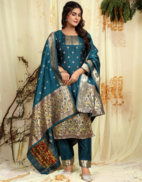 Teal Pure Soft Silk Pant Straight