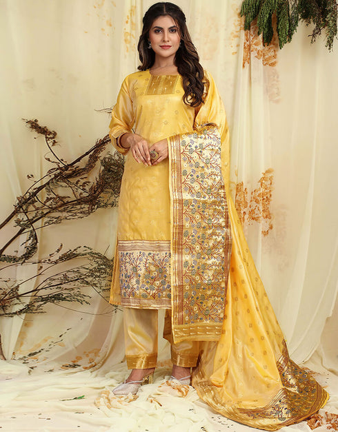 Light Yellow Pure Soft Silk Pant Straight Closure View