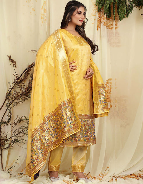 Light Yellow Pure Soft Silk Pant Straight Back View