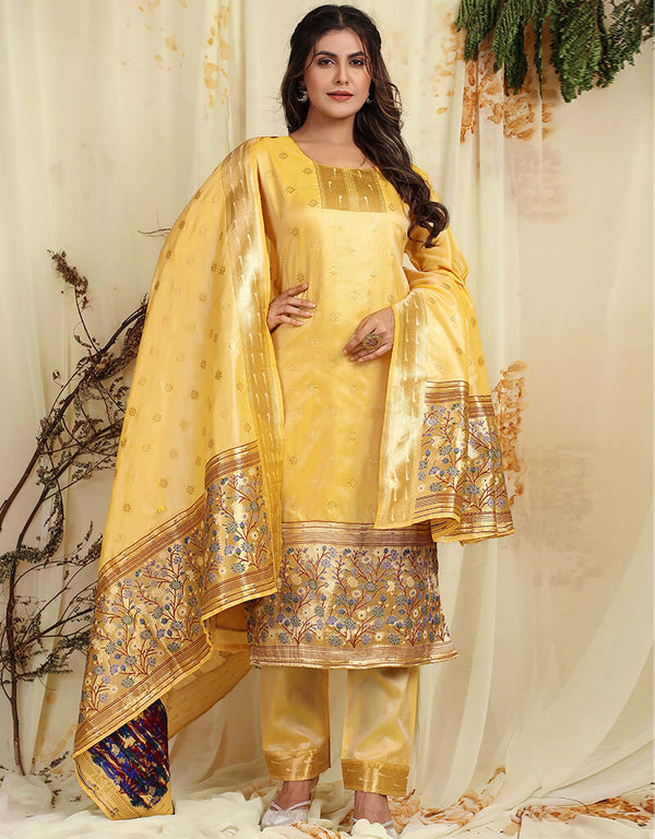 Light Yellow Pure Soft Silk Pant Straight