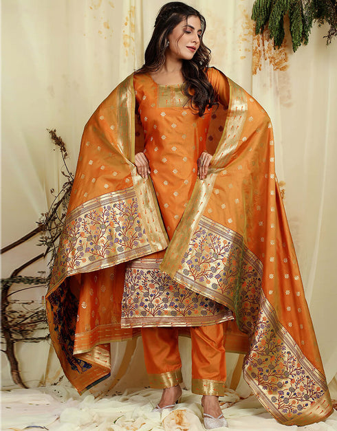 Mustard Pure Soft Silk Pant Straight Closure View