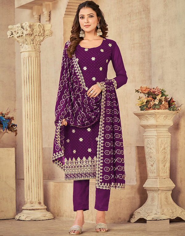 Purple Georgette Pant Straight