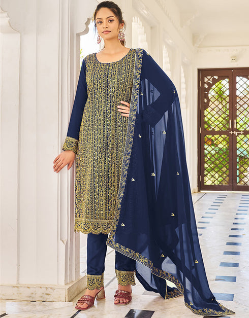 Blue Georgette Pant Straight