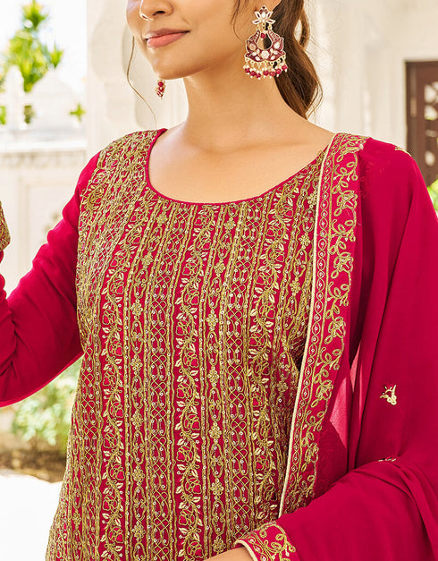 Pink Georgette Pant Straight Closure View