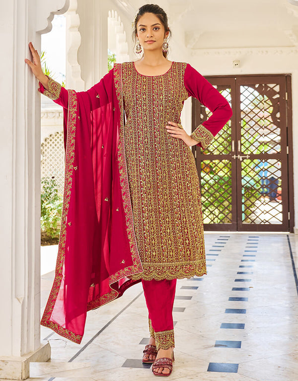 Pink Georgette Pant Straight