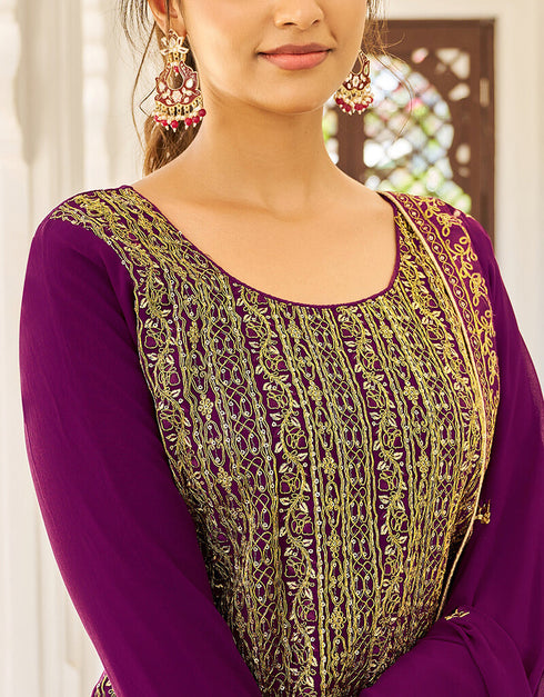 Purple Georgette Pant Straight Closure View