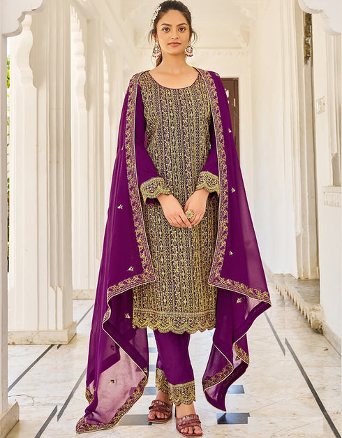 Purple Georgette Pant Straight