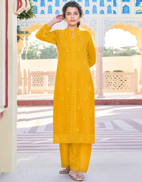 Mustard Faux Georgette Palazzo Suit