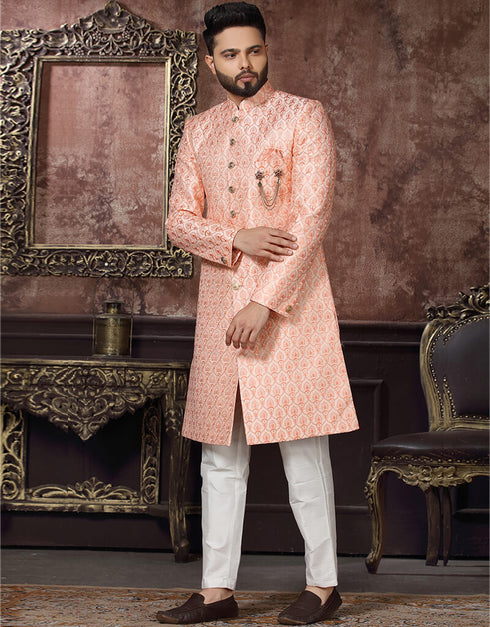 Peach Kurta Jacquard Pant