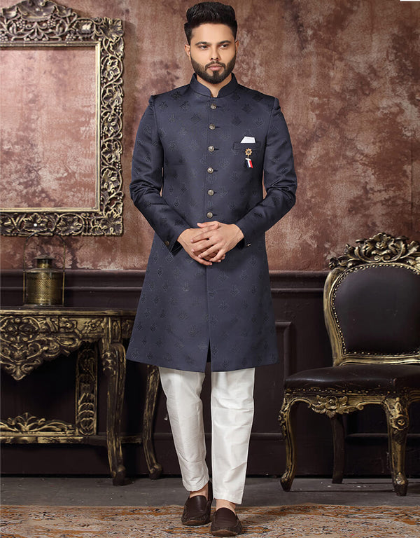 Navy Blue Kurta Jacquard Pant
