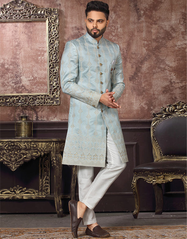 Sky Blue Kurta Jacquard Pant
