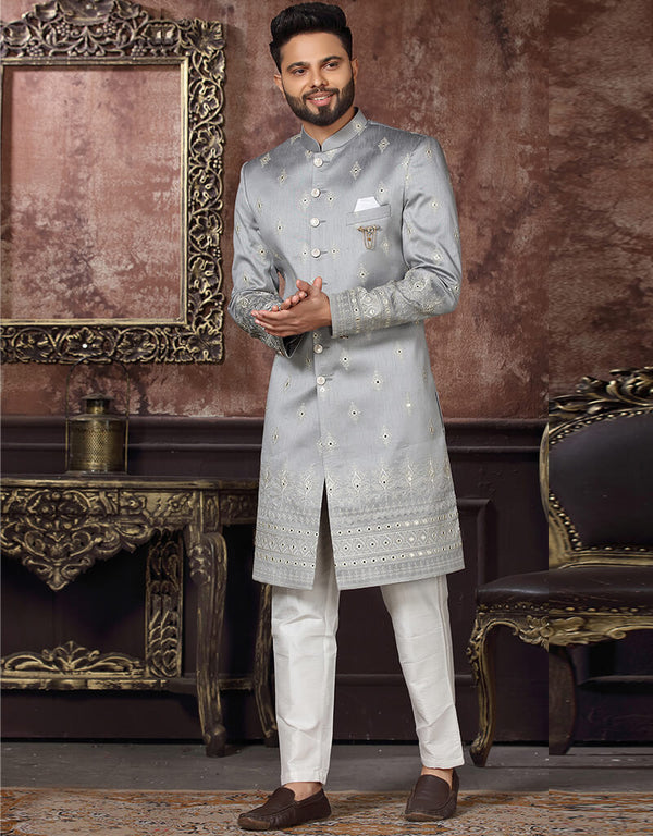 Grey Kurta Jacquard Pant