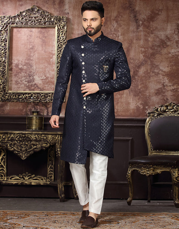 Navy Blue Kurta Art Silk With Embroidery Pant