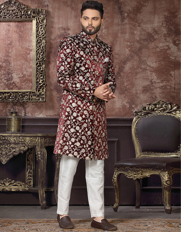 Maroon Kurta Velvet Pant