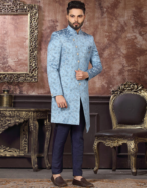 Blue Kurta Jacquard Pant