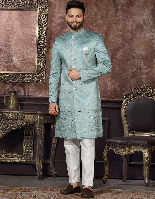 Mint Blue Kurta Jacquard Pant