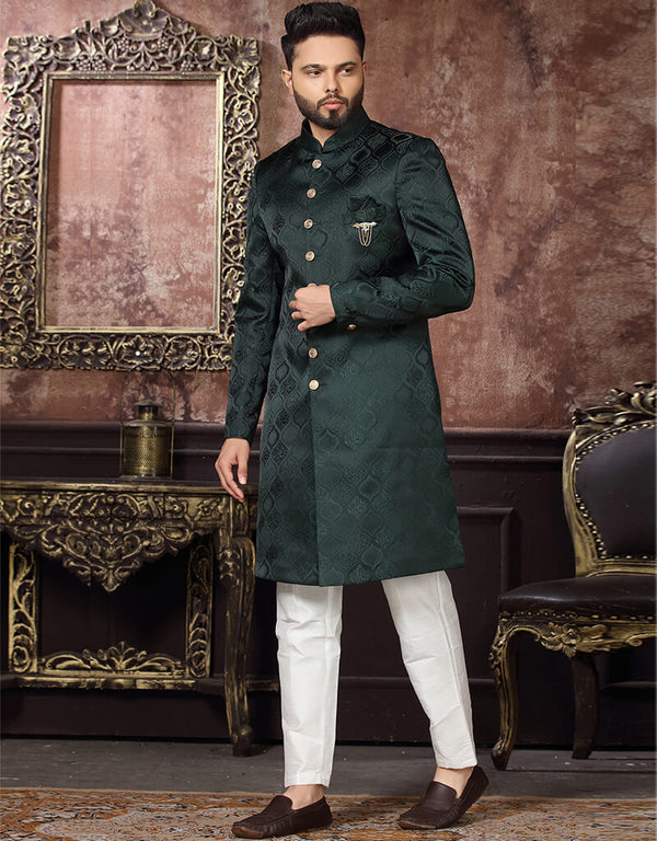 Bottle Green Kurta Jacquard Pant